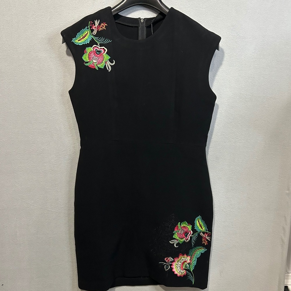 Black Embroidered Sheath Dress - Floral Accent